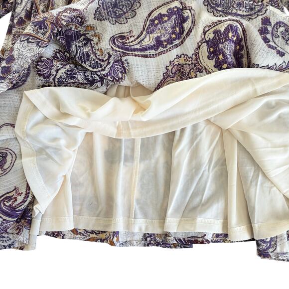 Band of the Free Lynnette Purple & Cream Paisley Print Boho Mini Dress Medium - Picture 7 of 9